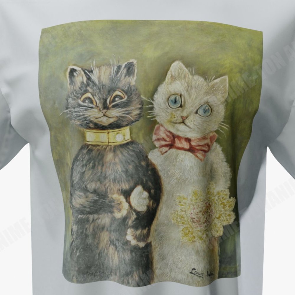 Louis Wain - Cat Art - Bride And Groom - Tshirt - Cotton